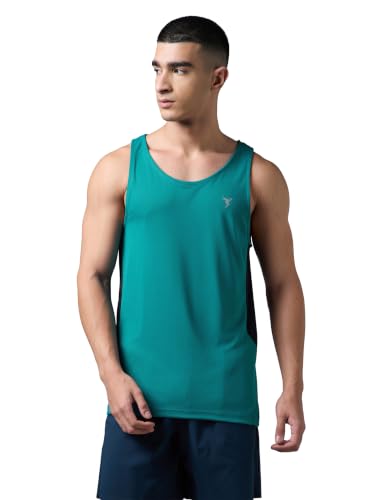 Image of TECHNOSPORT Men's Solid Slim Fit Scoop Neck Sports Innerwear Vest with TECHNOCOOL+ Quick Dry Anti Odour Anti Microbial 2 Way Stretch Soft & Smooth Activewear