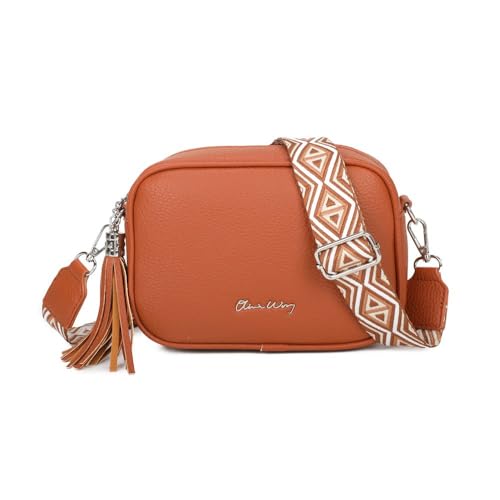 Bolso bandolera mujer pequeño de cuero PU con dos bandoleras bolso mensajero para cruzar polipiel regalo original para mujer (Marrón)