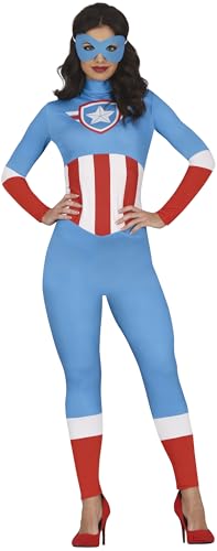 FIESTAS GUIRCA Disfraz de Capitán Star para mujer, disfraz de superhéroe, color blanco, rojo, azul y antifaz para los ojos, disfraz de superheroína para mujer, talla S 36 38