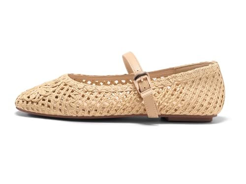 Image of Coutgo Womens Mary Jane Woven Flats Round Toe Ballet Flats Dressy Comfortable Slip On Shoes