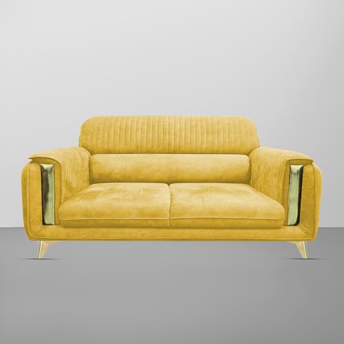 Image of Casaliving Gelio 3 Seater Sofa Set for Living Room (Yellow Colour) Premium Fabric Sofa