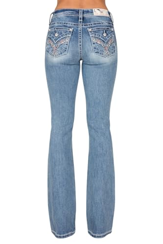 Miss Me Women's Mid-Rise Bootcut Jeans, Americana Zig Zag with Faux Flap Pockets, Bootcut Stretch Denim Jeans3