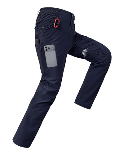 CNBQDD Mens Hiking Pants Lightweight Water Resistant Quick Dry Work Cargo Pants with 6 Pockets Nylon Stretch Outdoor Travel Fishing Casual Pants Navy Blue 36Wx30L
