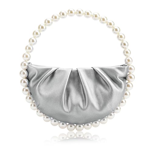 Image of CARIEDO Pearl Soft Face Pleated Handbag Advanced Evening Bag Party Prom Bride Purse Phone Clutch Purse