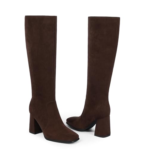 Image of Modatope Knee High Boots Women Square Toe Chunky Heel Fashion Tall Boots | Block Heel Gogo Boots with Side Zipper,Fashion Heeled Fall Winter Boots,Long Dressy Boots for Women