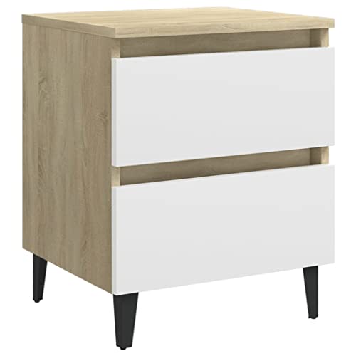 vidaXL Table de Chevet Table de Nuit Armoire de Chevet Armoire de Lit Chambre à Coucher Maison Intérieur Blanc et Chêne Sonoma 40x35x50 cm Aggloméré