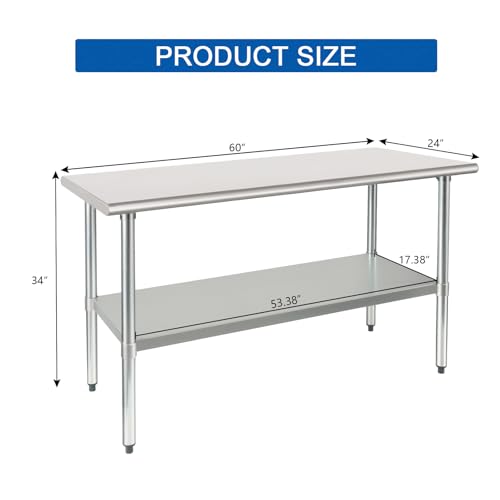 Image of HARDURA Stainless Steel Table 24X60 Inches with Undershelf and Galvanized Legs NSF Heavy Duty Commercial Prep Work Table for Restaurant Kitchen Home and Hotel