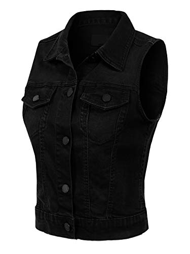 Design by Olivia Women's Classic Sleeveless Stone Wash Distressed Denim Vest2