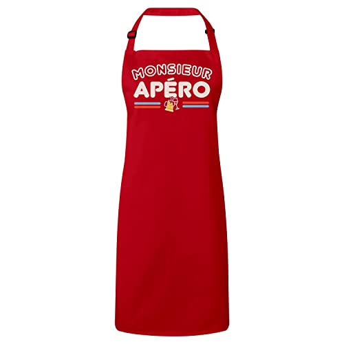 Tablier Cuisine Monsieur Apéro pour éviter les taches de graisse et d'alcool en soirée homme