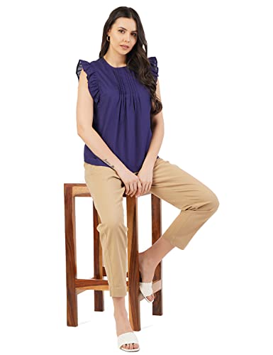 Image of FYLTR Women's Casual Fashion Top -Ruffled Collar & Sleeves, Front Pleat Design