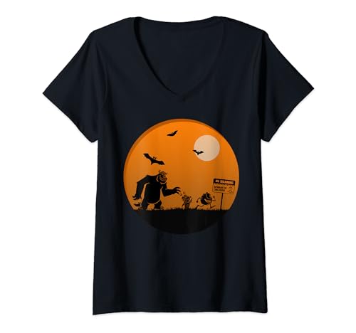 T-shirt col V femme Monstres Cie Disney Pixar motif Halloween noir