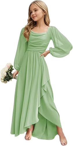Long Sleeve Junior Bridesmaid Dress Ruffle Square Neck Flower Girl Dress for Wedding Party Pageant Gowns4