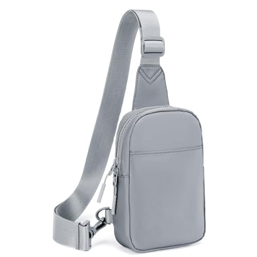 Small Sling Bag for Women Men Two-Way Zipper Crossbody Bag Fanny Pack Lightweight Chest Bag for Outdoors Gray
