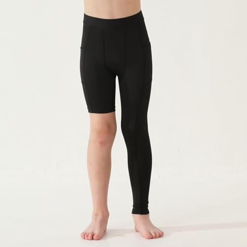 2 Pack Boys Youth One Leg Compression Leggings Pants Full Length Tights Athletic Base Layer for Running Basketball2