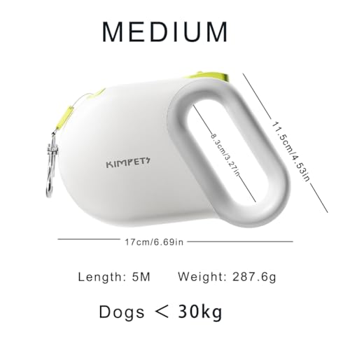 Marchul 360° verhedderungsfreie Hundeleine, 5 m einziehbare Hundeleine für Hunde bis zu 30 kg, strapazierfähiges Nylonband, ausziehbare Hundeleine, Einhandbremse, Pause, Schloss (Weiß)