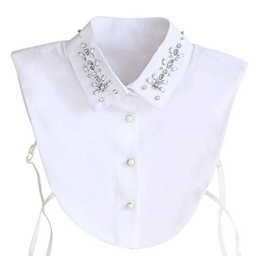 Vpang Fake Collar Detachable Blouse Dickey Collar Chiffon Rhinestone Half Shirt False Collar