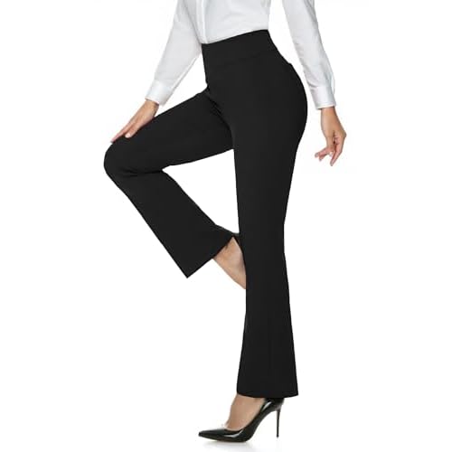 Womens Dress Work Pants with Pockets High Waist Bootcut Casual Business Slacks Tummy Control Yoga Pants Black Small