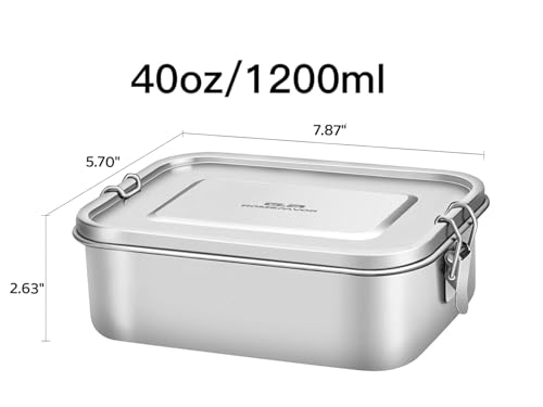 G.a HOMEFAVOR Stainless Steel Bento Lunch Box - 1200 ml/40 oz Large Metal Leak Proof Lightweight Bento Container for Sandwich, Snack, Salad, Dishwasher Safe, Suitable for Office Use