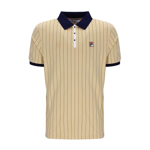 Image of Fila BB1 Classic Striped Polo Shirt Classic Beige/Fila Navy/Gardenia