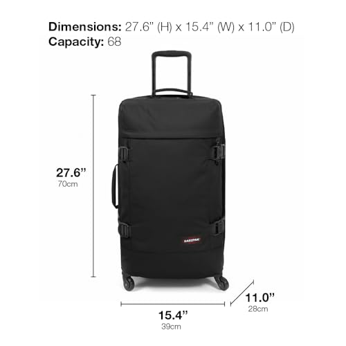 EASTPAK Trans4 M – 68L Large Wheeled Luggage with Dual Compartments, TSA Lock, 360° Spinner Wheels, and Diamond-Embossed Handle, Black Denim4