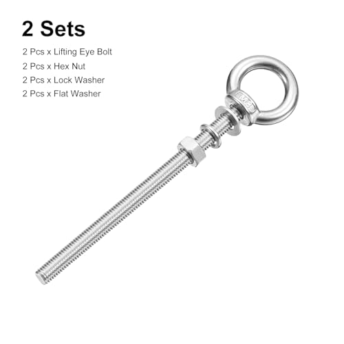 Image of uxcell Lifting Eye Bolt, 2 Sets M8 x 120mm Eye Bolt with Nut Washer 304 Stainless Steel Shoulder Lifting Ring Eye Bolt for Hanging Item