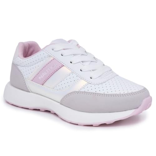 Nautica Kids Girls Casual Slip-On Bungee Fashion Sneakers Oxford Comfortable Walking Shoe-Runout Toddler-White Iridescent Pink Grey Size-10 - image 1