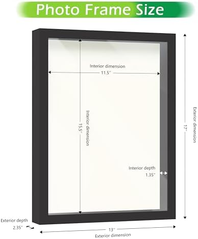 FrameWorks 12ââ‚¬Â x 16ââ‚¬Â Black Wooden Shadow Box Frame ââ‚¬â€œ Soft Felt Back, Tempered Glass, and Included Elegant White Ball Push Pins