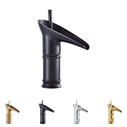 Aoccqkf滝 洗面台 水道 蛇口 アンティーク キッチン 用 単 真鍮 シングルレバー混合 ワンホール レトロ ホース付 取り付け簡単 (ブラック,小さい)
