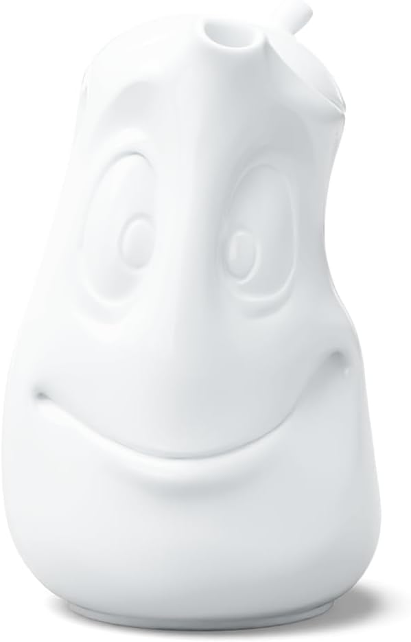TASSEN Porcelain Tea Pot with Lid, Good Mood Face Edition, 40 oz. White (Single Tea Pot with Lid)