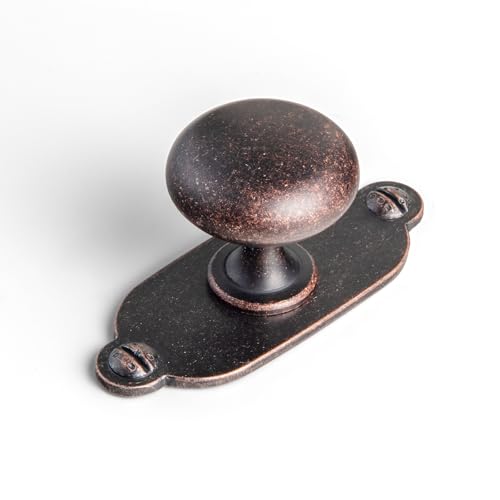 Image of Goo-Ki Antique Oil Rubbed Bronze Zinc Alloy Cabinet Knob with Backplate - Single Hole Center Cabinet Pull Hardware for Bedroom, Kitchen, 2 Pack(8611-G013)