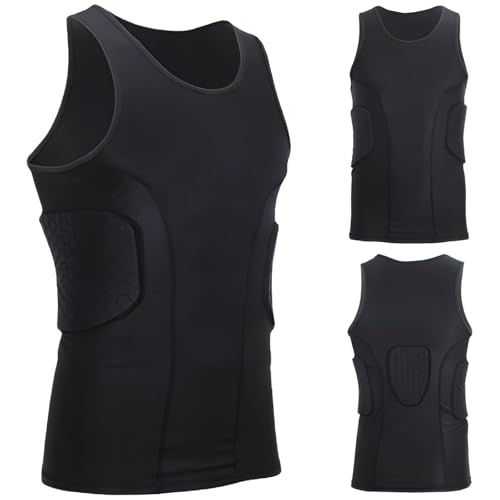 BOSREROY Sleeveless Compression Vest for Sports, Basketball Protective Gear with Honeycomb Chest Padding, Athletic Heart and Sternum Guard