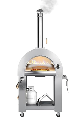 KoolMore 32 in. Outdoor Propane Gas and Wood fired Pizza Oven in Stainless-Steel