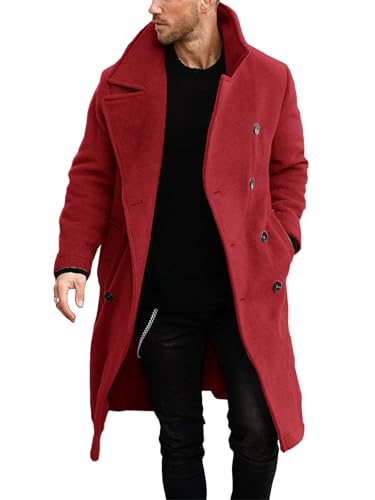 Image of Makkrom Mens Double Breasted Trench Coat Casual Lapel Collar Business Winter Long Overcoats