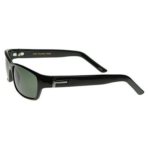 zeroUV Basic Modern Casual Lifestyle Rectangle Sunglasses Green Lens (Black)3