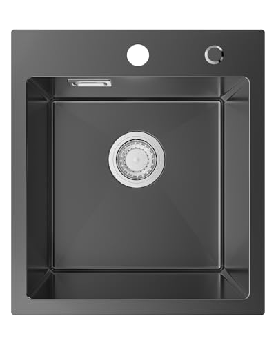 Sofetiy Spülbecken Schwarz Anthrazit 40x45cm, Spüle Küche inkl. Siphon, Küchenspüle Edelstahl Eckig für Unterschränke ab 40 cm Breite, Waschbecken Küche Klein Einbauspüle Edelstahlspüle 1 becken