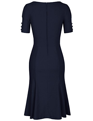 Image of MUXXN Women's Vintage 1950s Midi Crew Neck Short Sleeve Party Cocktail Work Casual Bodycon Dress