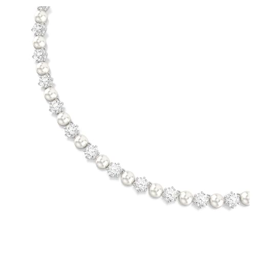 Swarovski Matrix Tennis Necklace, Crystal Pearl, Round Cut, Clear, Rhodium Finish4
