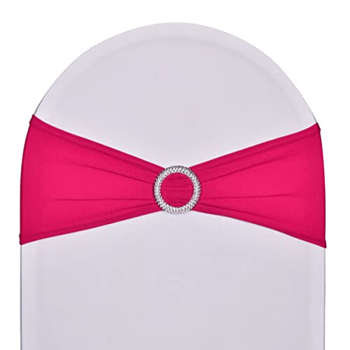 SweetEasy 50pcs Fushia Spandex Chair Sashes Stretch for Wedding Party Banquet Decoration Elastic Chair Cover with Buckle Engagement Event Birthday Baby Shower Celebration Decor