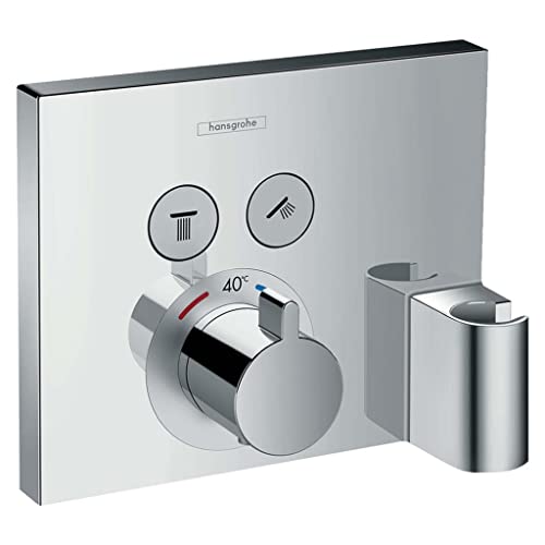 hansgrohe ShowerSelect - thermostat conceiled, bathroom tap with safety stop at 40 °C, thermostat square, mixer tap for 2 functions, chrome, 15765000