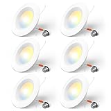 Amico 5/6 inch 5CCT LED Recessed Lighting 6 Pack, Dimmable, IC Rated, 12.5W=100W, 950LM Can Lights with Baffle Trim, 2700K/3000K/4000K/5000K/6000K Selectable, Retrofit Installation, ETL & FCC