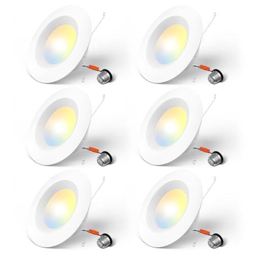 Amico 5/6 inch 5CCT LED Recessed Lighting 6 Pack, Dimmable, IC Rated, 12.5W=100W, 950LM Can Lights with Baffle Trim, 2700K/3000K/4000K/5000K/6000K Selectable, Retrofit Installation, ETL & FCC