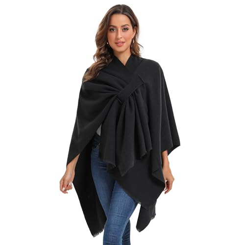 Women Large Shawl Wraps Soft Warm Copy Pashmina Shawl Lightweight Travel Knitted Scarf With Front Cross Tab