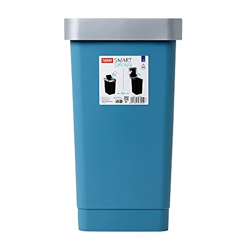 Image of Tatay Smart Swing Lid Bin, 25L Capacity, Polypropylene, BPA-Free, 30L Waste Bag, Ocean Colour, Measures 26 x 34 x 47 cm, One Size