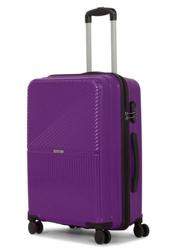 Image of Teakwood Meduim Size 8 Wheels Trolley Bag, Hard Cabin with Zipper Closure, Adjustable Push Button & Cross Side Strap, Number Lock System 360 Degree (Medium, Purple)