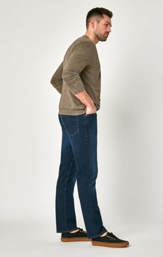 Mavi Matt Classic Men's Straight Leg Jeans, Mid-Rise Relaxed Fit Jeans for Men, Deep Clean Comfort, Dark Wash Blue Jeans, 40 x 322