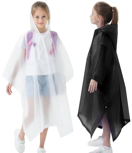 Image of Rain Poncho for Kids(2 Pack) Waterproof Reusable EVA Raincoat One Size Rain Jackets for Children,Boys and Girls