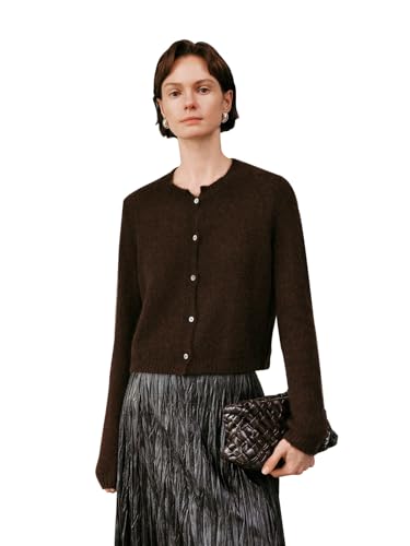 Women’s Round Neck Silk Cashmere Blend Cardigan, Lightweight Soft Knit