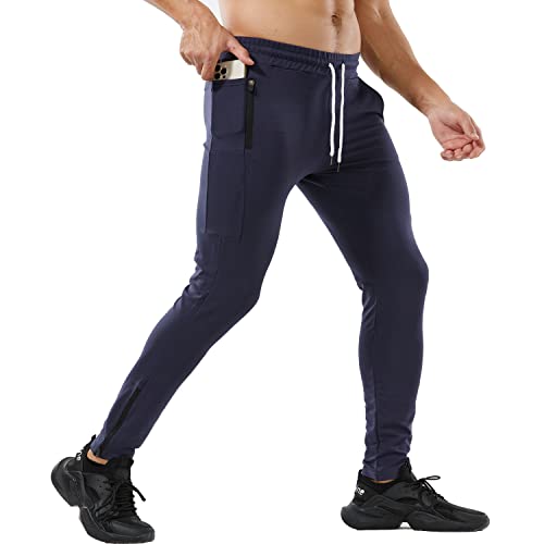 Yageshark Heren joggingbroek sportbroek fitness slim fit broek katoen trainingsbroek vrijetijdsbroek sweatbroek joggers streetwear, marineblauw, L