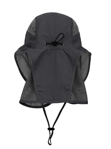 WANYING Unisex kapelusz przeciwsłoneczny z ochroną UV i ochroną karku, 12 cm, duże rondo do aktywności na świeżym powietrzu – dla obwodu głowy 56-62 cm, antracytowy, 56-62