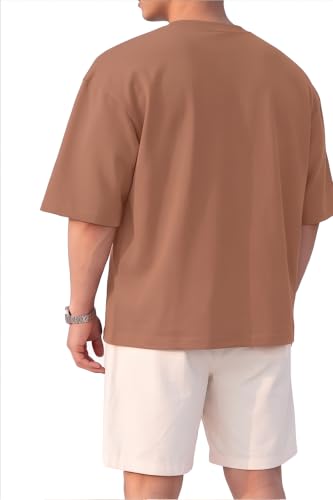 Image of BARKEYO Men's Half Sleeve Round Neck French Terry Oversized Drop Shoulder T-Shirt for Men